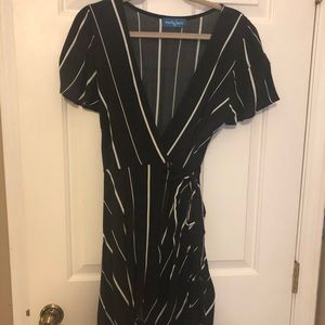 Black and white stripped wrap dress